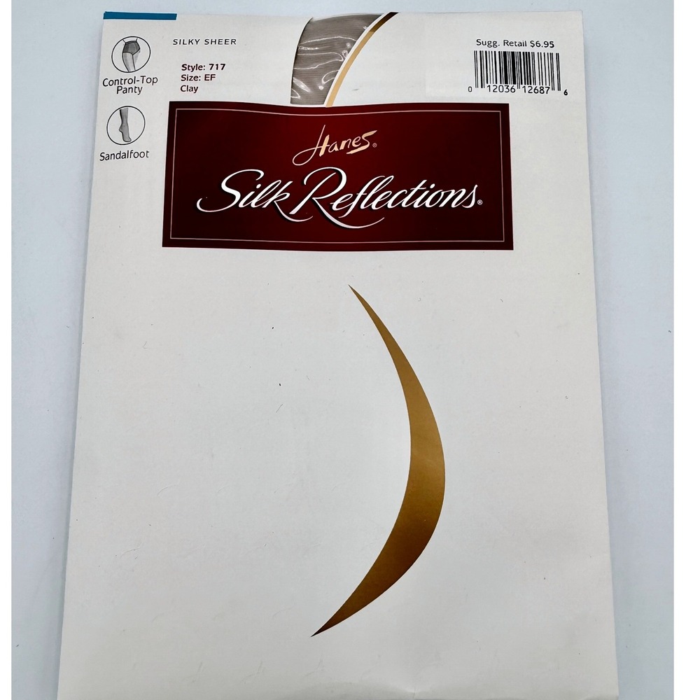 Hanes Silk Reflections 717 Silky Sheer Pantyhose Clay Control Top Sandalfoot EF